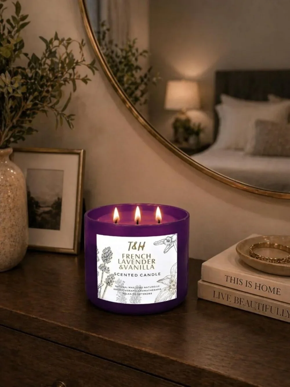 Large 3-Wick French Lavender Vanilla Soy Candle | Relaxing Aromatherapy Gift